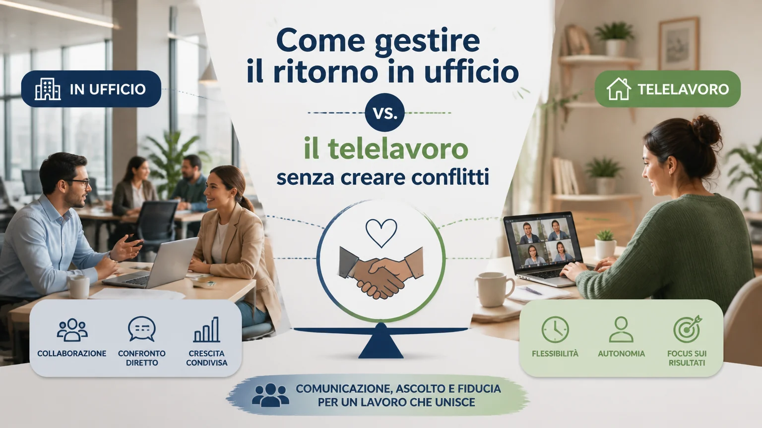 Come gestire il ritorno in ufficio vs. il telelavoro senza creare conflitti - psicologia organizzativa