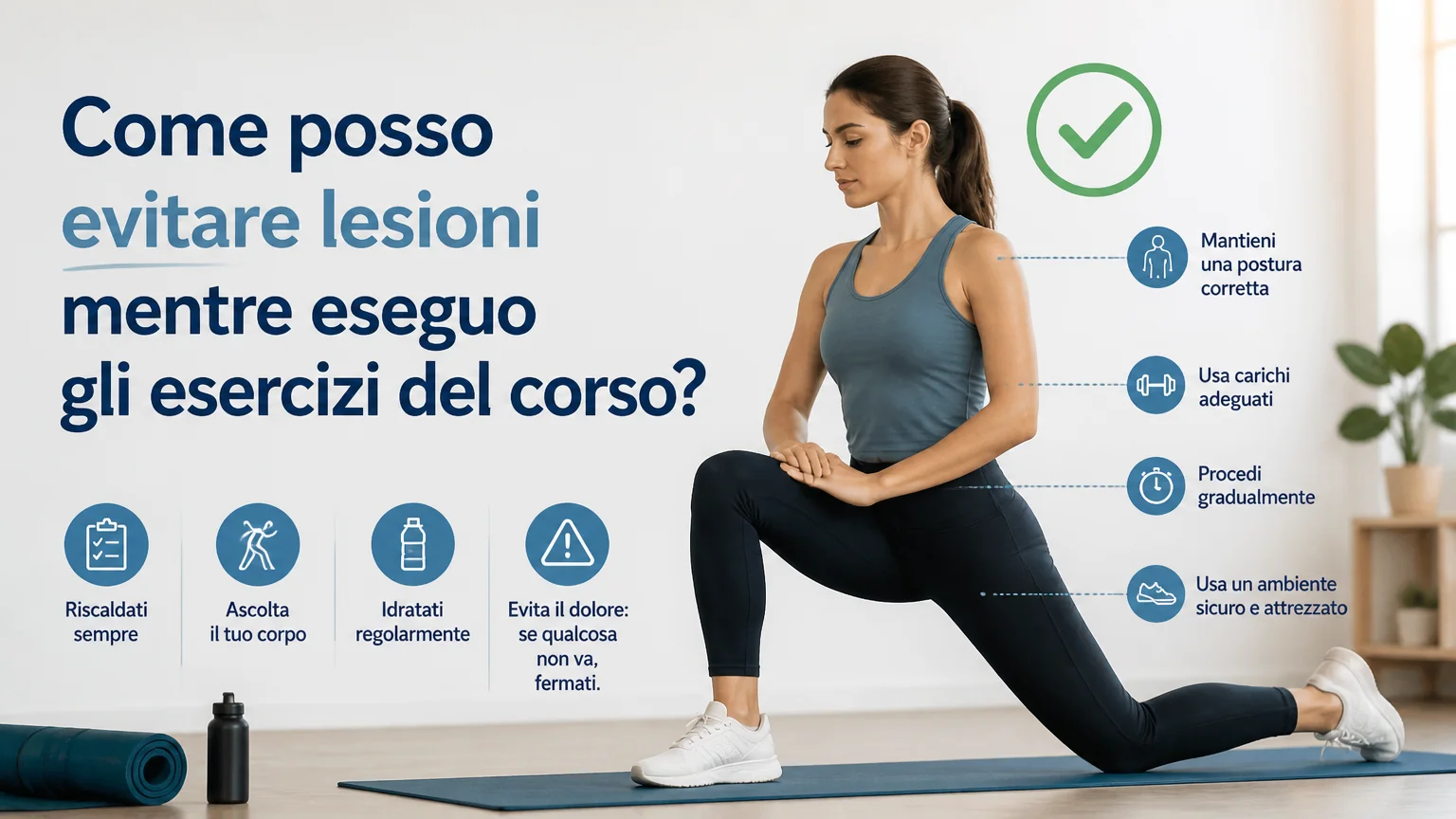 Come posso evitare lesioni mentre eseguo gli esercizi del corso?