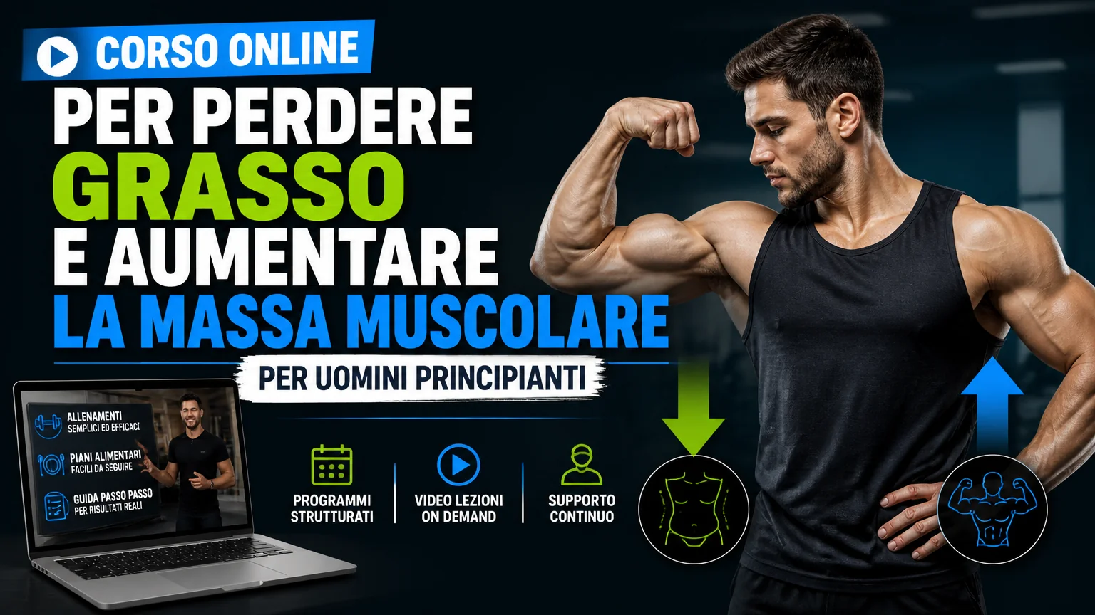 Corso online per perdere grasso e aumentare la massa muscolare per uomini principianti - creazione dieta