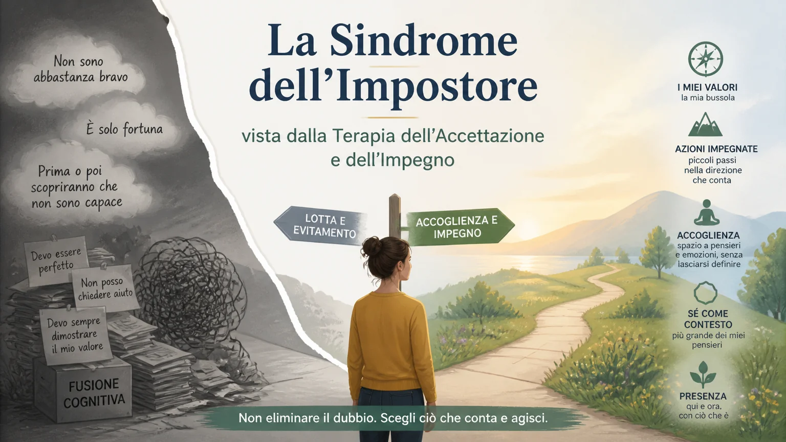 La sindrome dell'impostore vista dalla terapia dell'accettazione e dell'impegno
