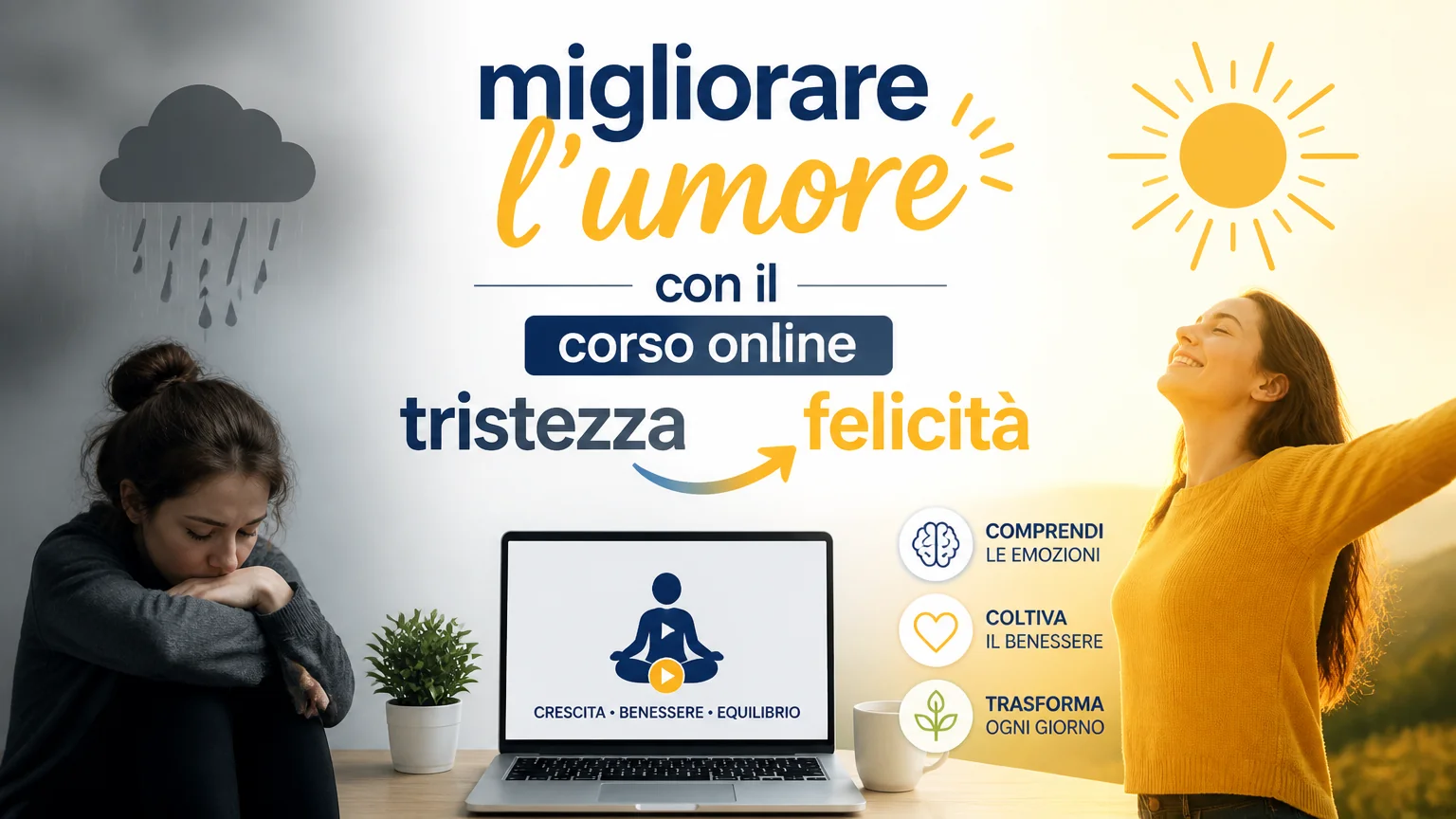 Migliorare l'umore con il corso online tristezza felicità - tristezza felicita
