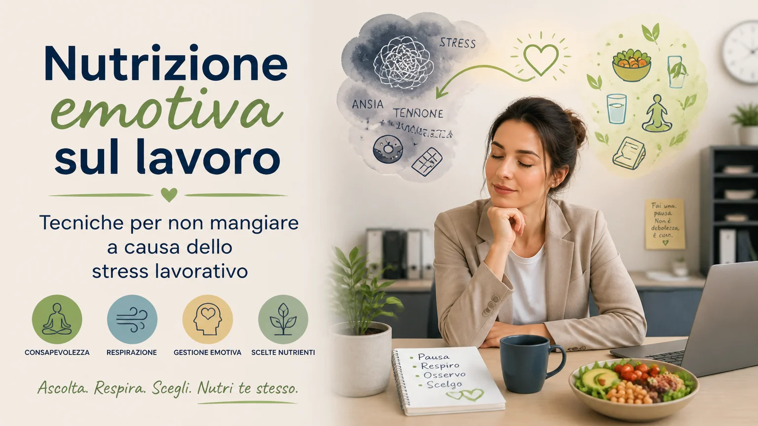 Nutrizione emotiva sul lavoro tecniche per non mangiare a causa dello stress lavorativo - nutrizione emotiva